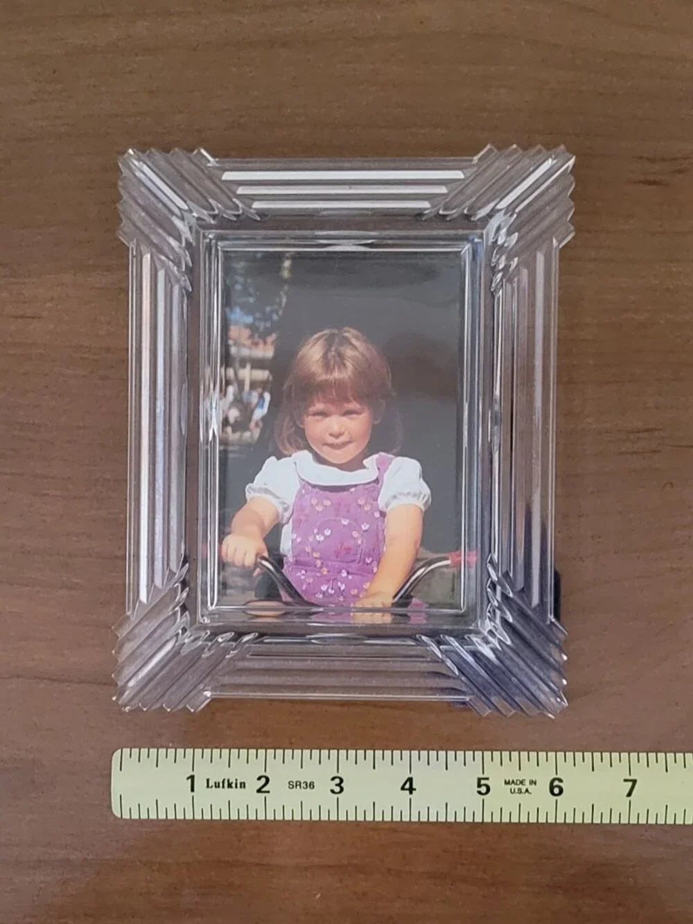 Vintage Art Deco Style Glass Picture Frame Ribbed Geometric Heavy Crystal Clear